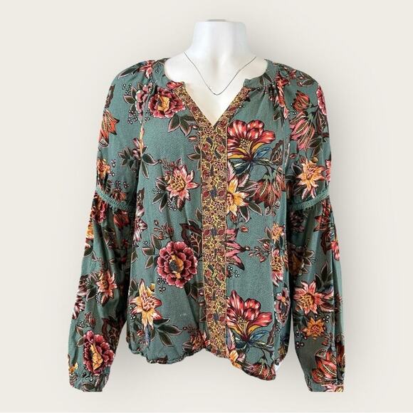 Farm Rio x Anthropologie | Palola Floral Peasant Blouse | Multi Green | Medium - Picture 2 of 15